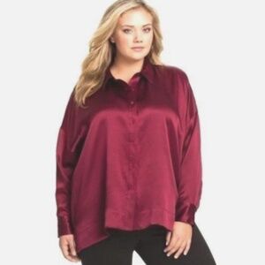 Eileen Fisher Hammered Silk Button Down Blouse Size XL